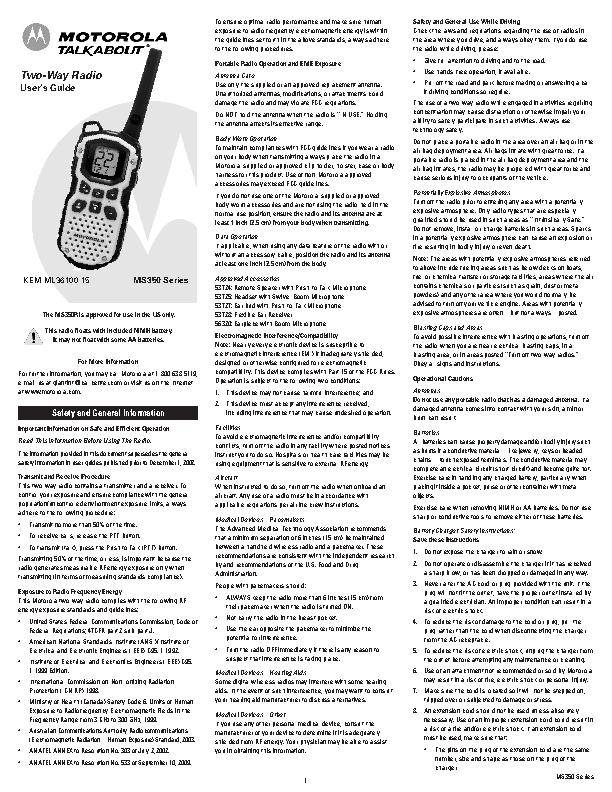 Talkabout two-way radio t4xx series users manual pdf