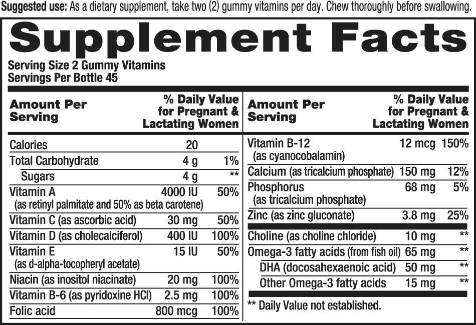 Prenatal Facts Label Vitamins Gummy Nutrition Supplement Vitamin Gummies Mu...